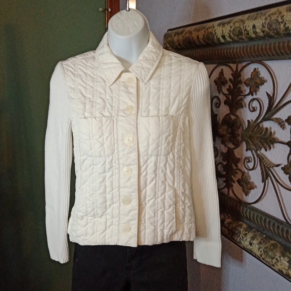 Delightful Sigrid Olsen Cream Quilted Jacket w/ Knit Sleeves, Size PP (0-2} - Picture 1 of 9